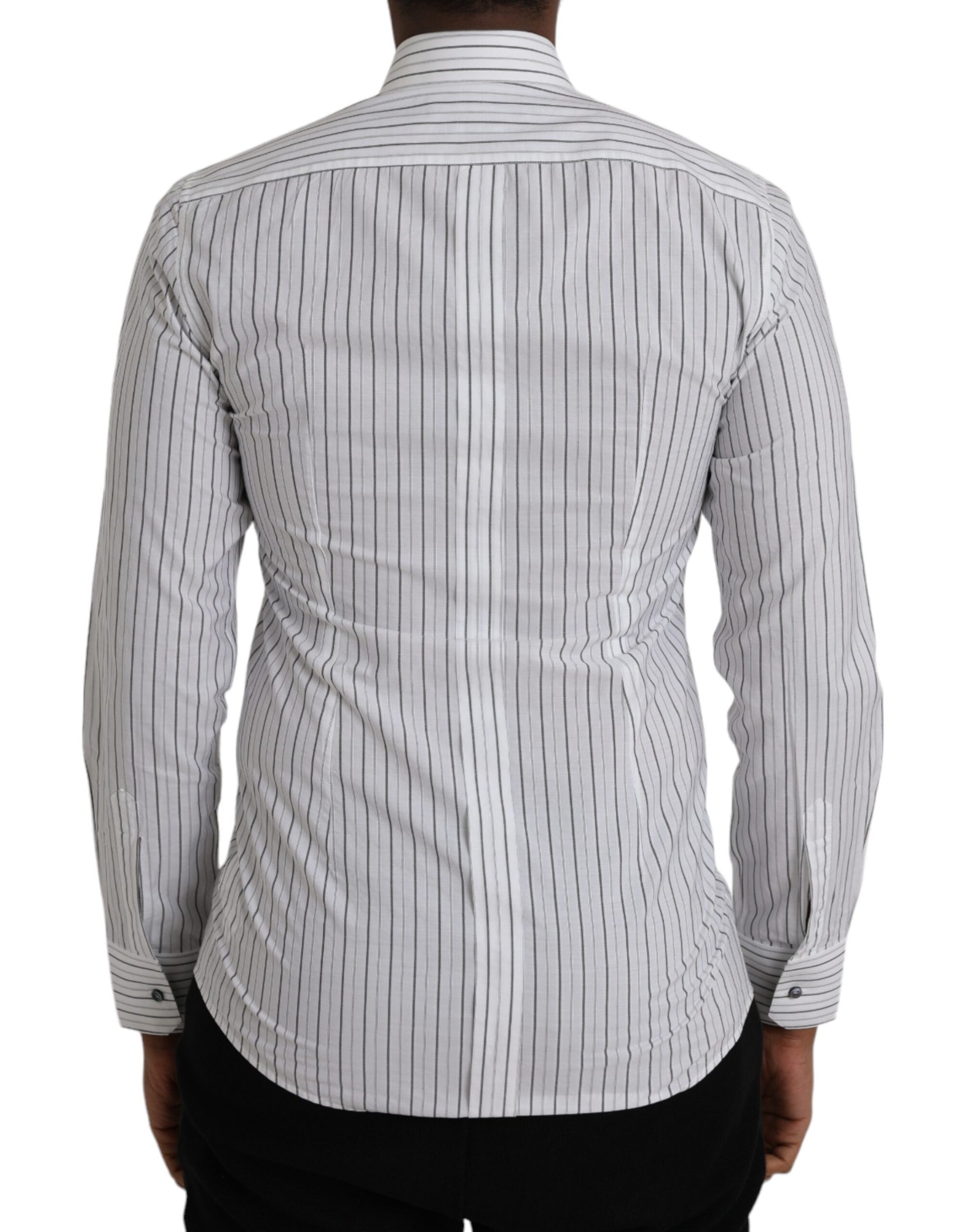 Dolce & Gabbana Black and White Striped Formal Dress GOLD Shirt