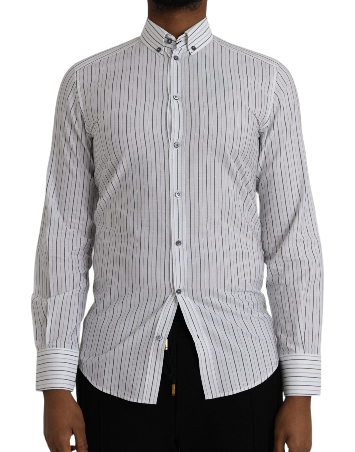 Black White Striped Formal Dress GOLD Shirt - The Luxe Alliance