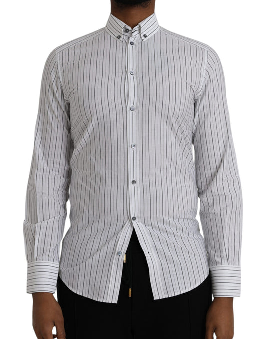 Black White Striped Formal Dress GOLD Shirt - The Luxe Alliance