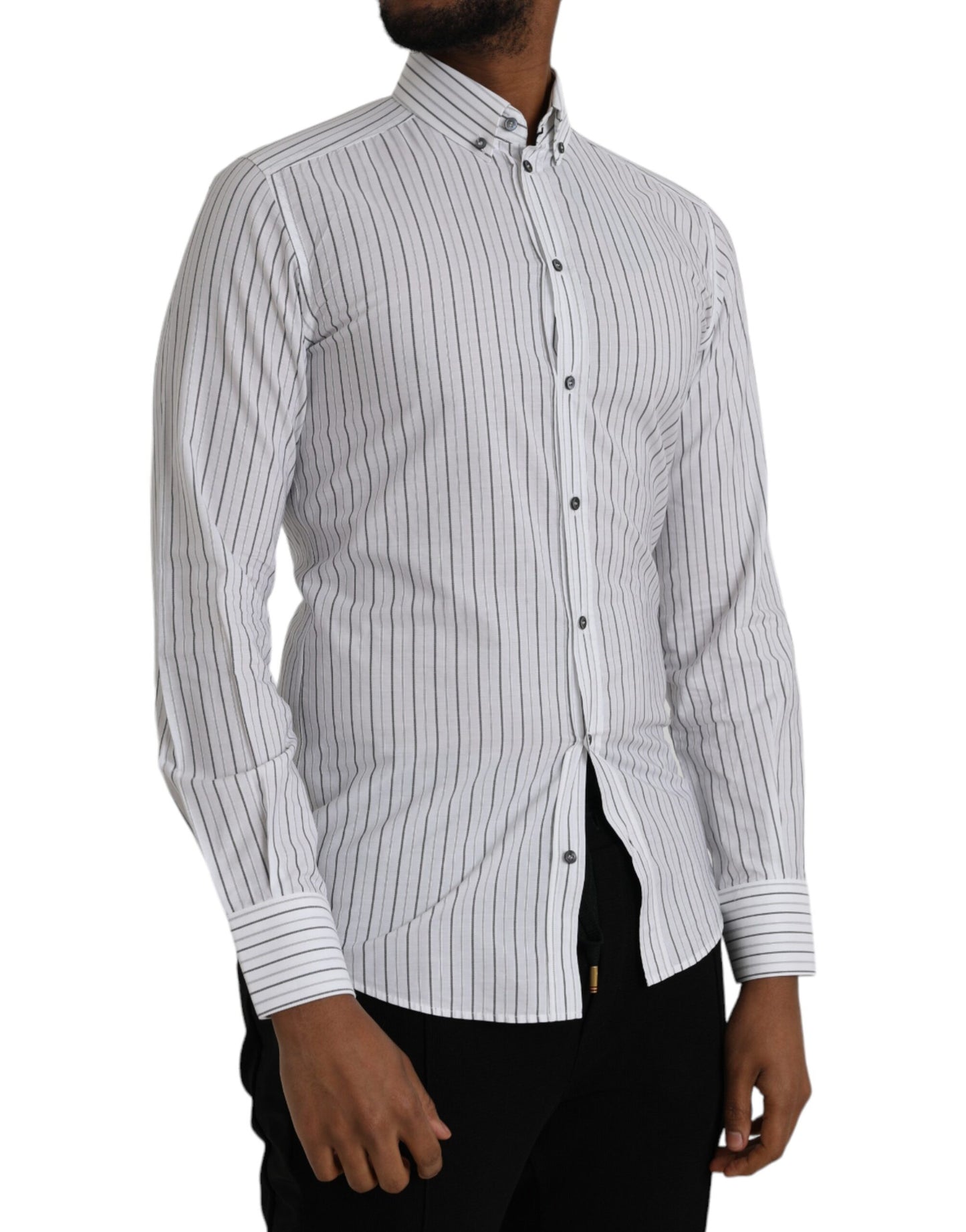 Black White Striped Formal Dress GOLD Shirt - The Luxe Alliance