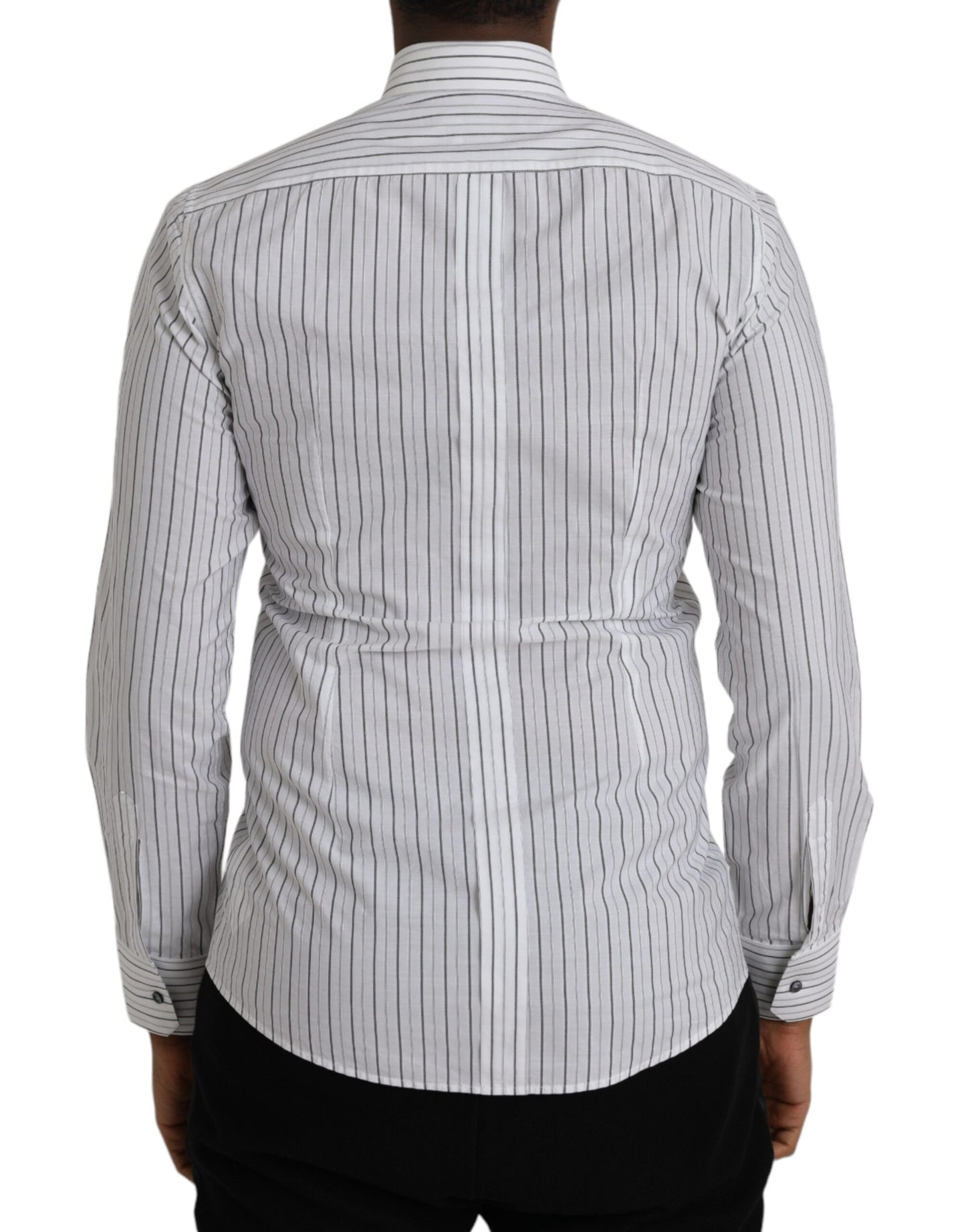 Black White Striped Formal Dress GOLD Shirt - The Luxe Alliance