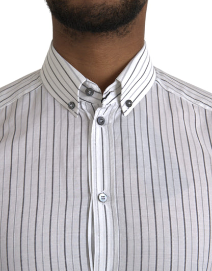 Black White Striped Formal Dress GOLD Shirt - The Luxe Alliance