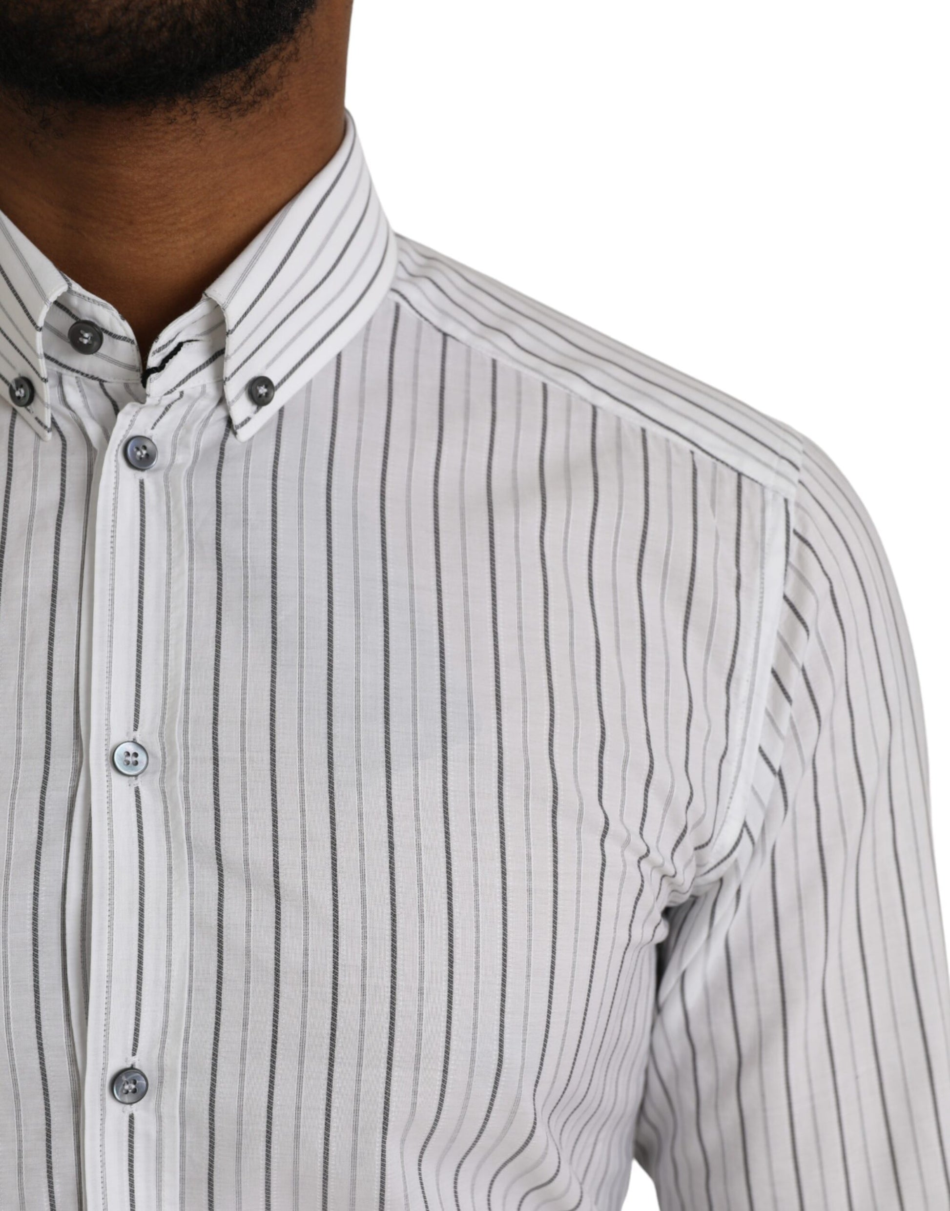 Dolce & Gabbana Black and White Striped Formal Dress GOLD Shirt
