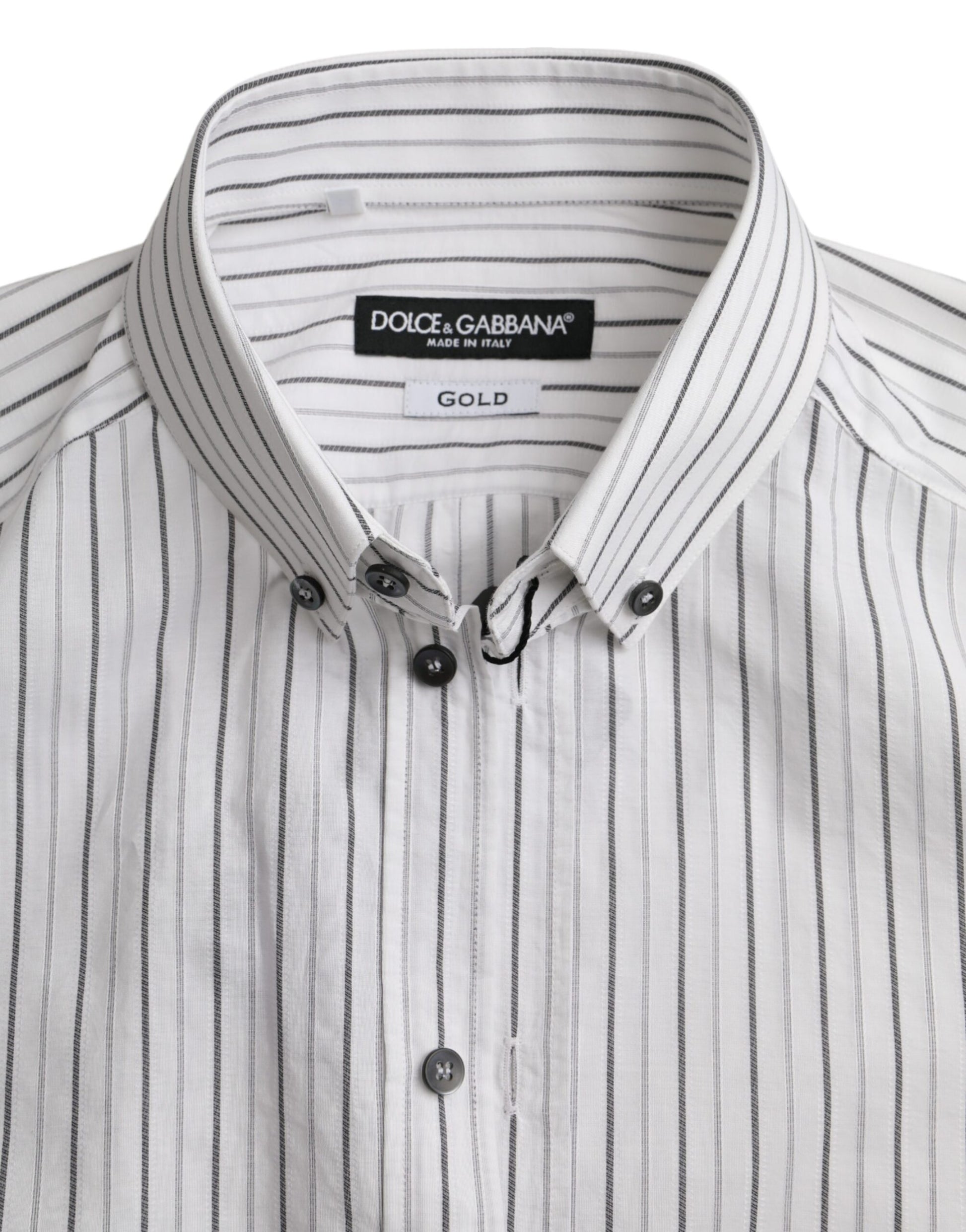 Dolce & Gabbana Black and White Striped Formal Dress GOLD Shirt