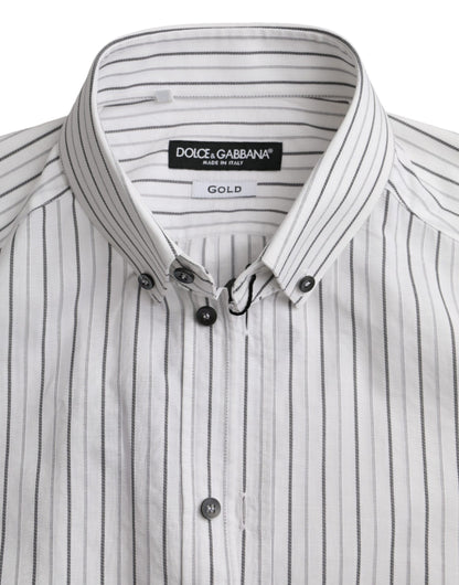 Black White Striped Formal Dress GOLD Shirt - The Luxe Alliance