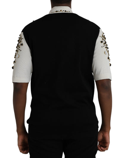 White Black Silk Studded Stone Crystal Shirt - The Luxe Alliance