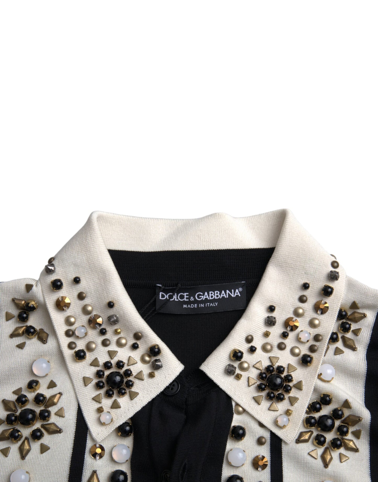 White Black Silk Studded Stone Crystal Shirt - The Luxe Alliance