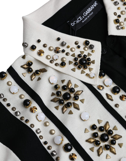 White Black Silk Studded Stone Crystal Shirt - The Luxe Alliance