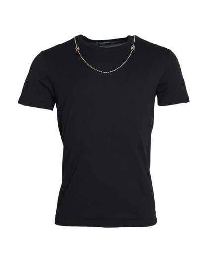 Black Cotton Silver Chain Short Sleeve T-shirt - The Luxe Alliance