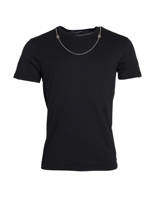 Black Cotton Silver Chain Short Sleeve T-shirt - The Luxe Alliance