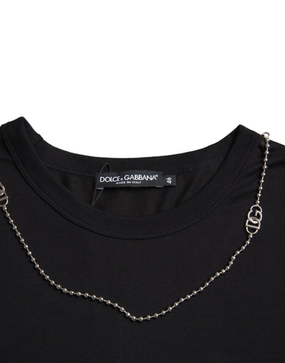 Black Cotton Silver Chain Short Sleeve T-shirt - The Luxe Alliance