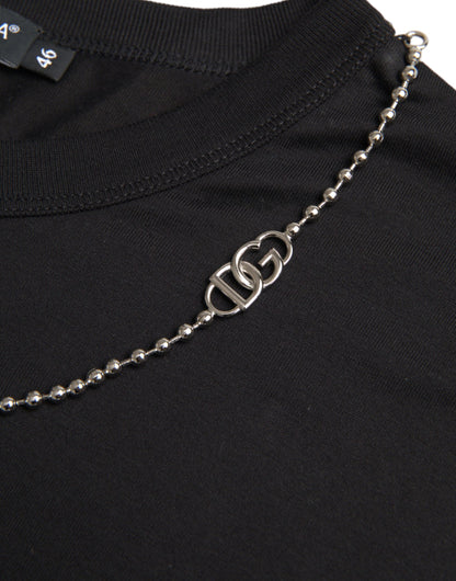 Black Cotton Silver Chain Short Sleeve T-shirt - The Luxe Alliance