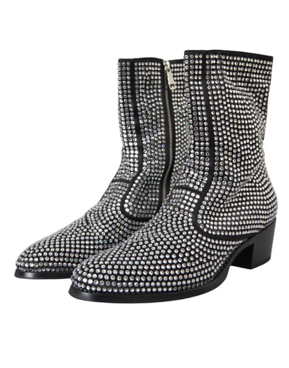 Black Rhinestone Crystal Chelsea Boots Shoes - The Luxe Alliance