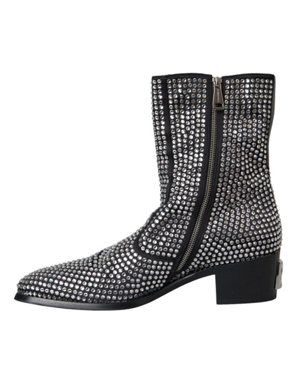 Black Rhinestone Crystal Chelsea Boots Shoes - The Luxe Alliance