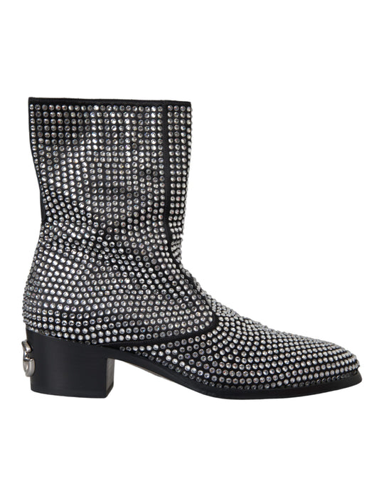 Black Rhinestone Crystal Chelsea Boots Shoes - The Luxe Alliance