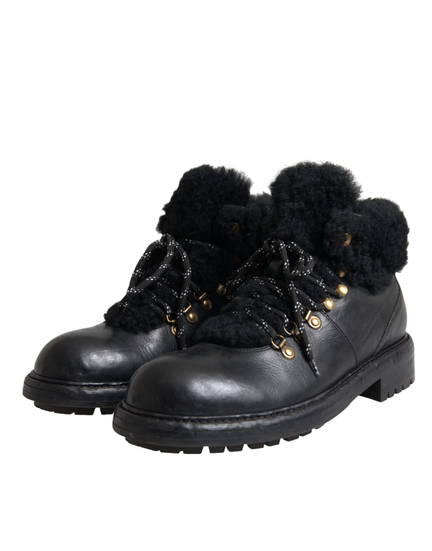 Black Leather Bernini Shearling Boots Shoes - The Luxe Alliance