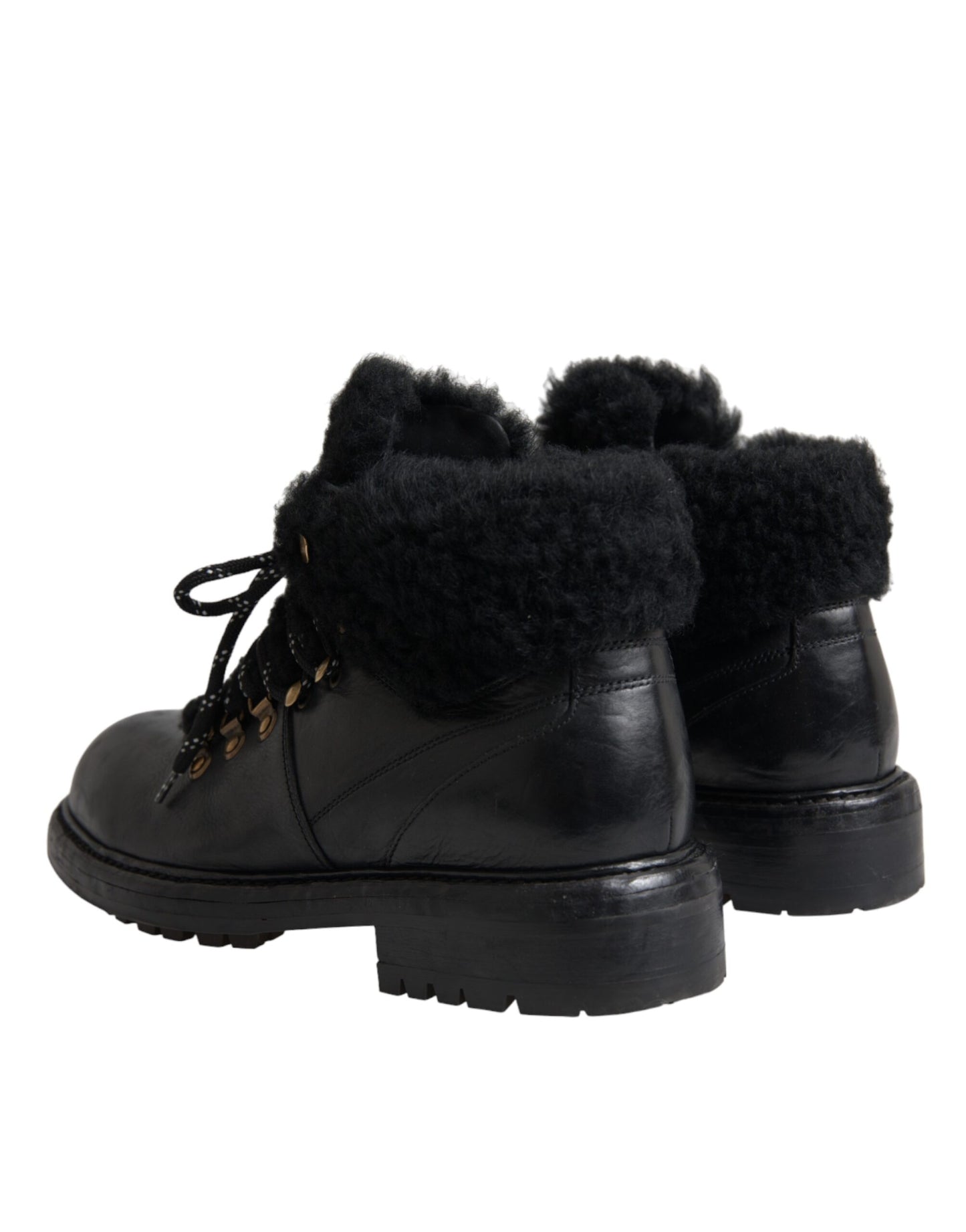 Black Leather Bernini Shearling Boots Shoes - The Luxe Alliance