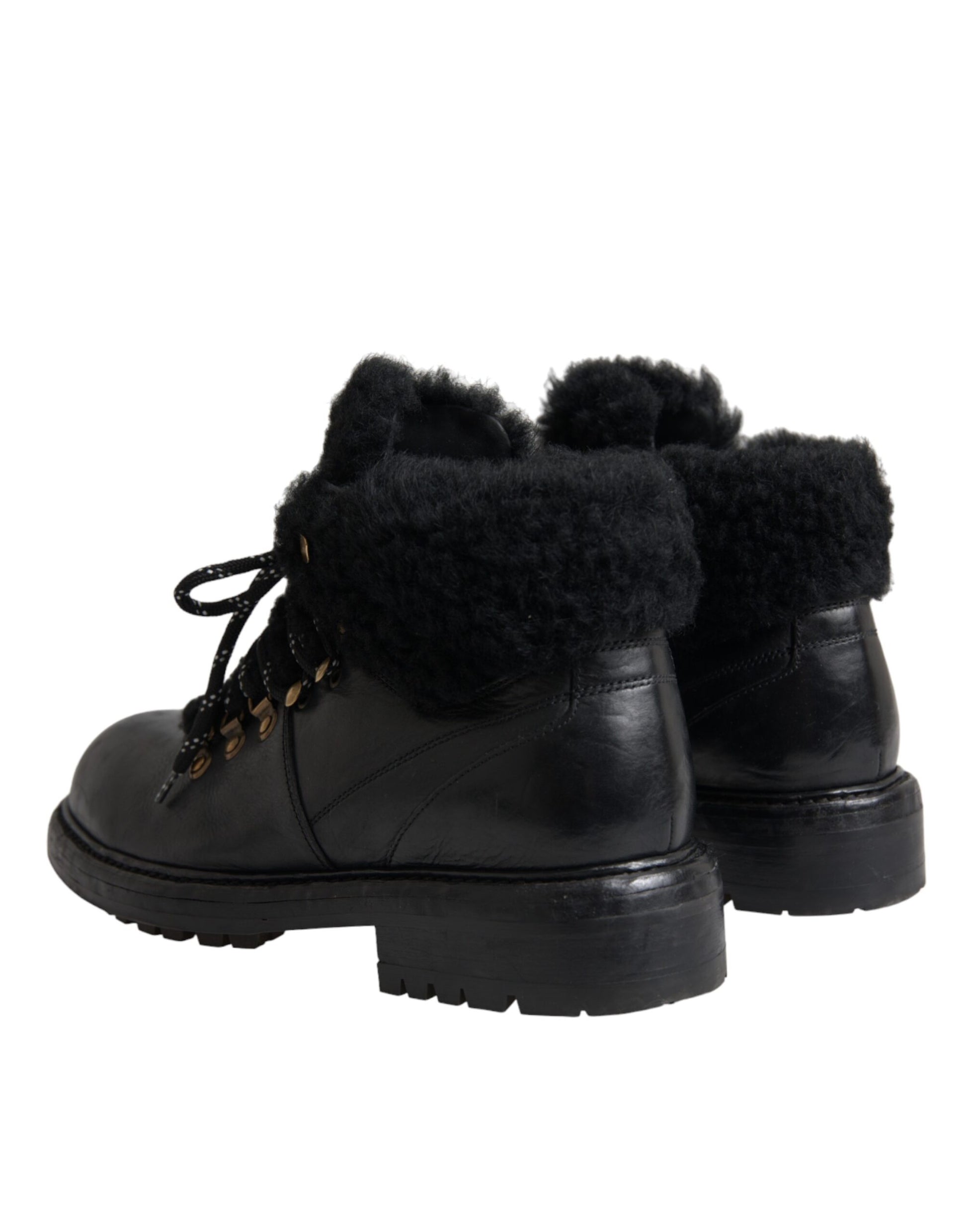 Black Leather Bernini Shearling Boots Shoes