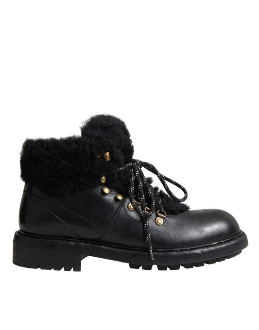 Black Leather Bernini Shearling Boots Shoes - The Luxe Alliance