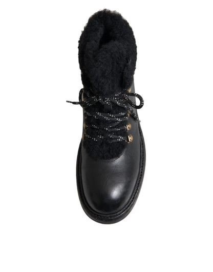 Black Leather Bernini Shearling Boots Shoes - The Luxe Alliance