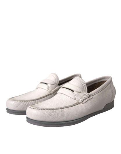 White Gray Leather Slip Mocassin Shoes Loafer - The Luxe Alliance