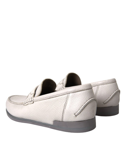 White Gray Leather Slip Mocassin Shoes Loafer - The Luxe Alliance