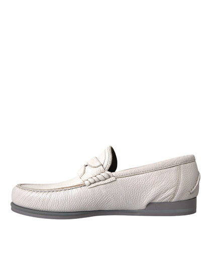 White Gray Leather Slip Mocassin Shoes Loafer - The Luxe Alliance