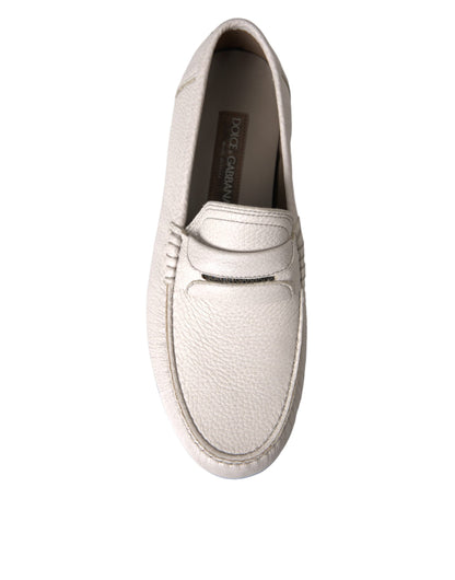 White Gray Leather Slip Mocassin Shoes Loafer - The Luxe Alliance