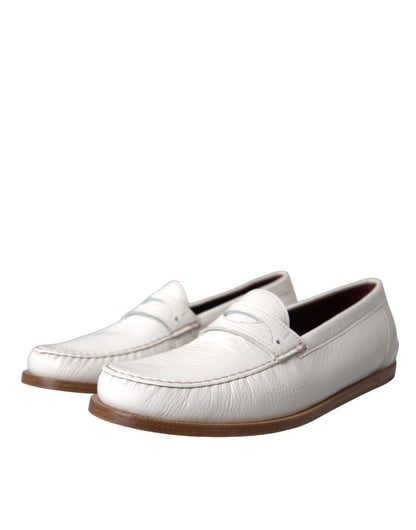 White Leather Slip On Mocassin Loafers Shoes - The Luxe Alliance