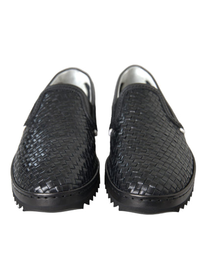 Black Woven Buffalo Leather Men Loafers Shoes - The Luxe Alliance