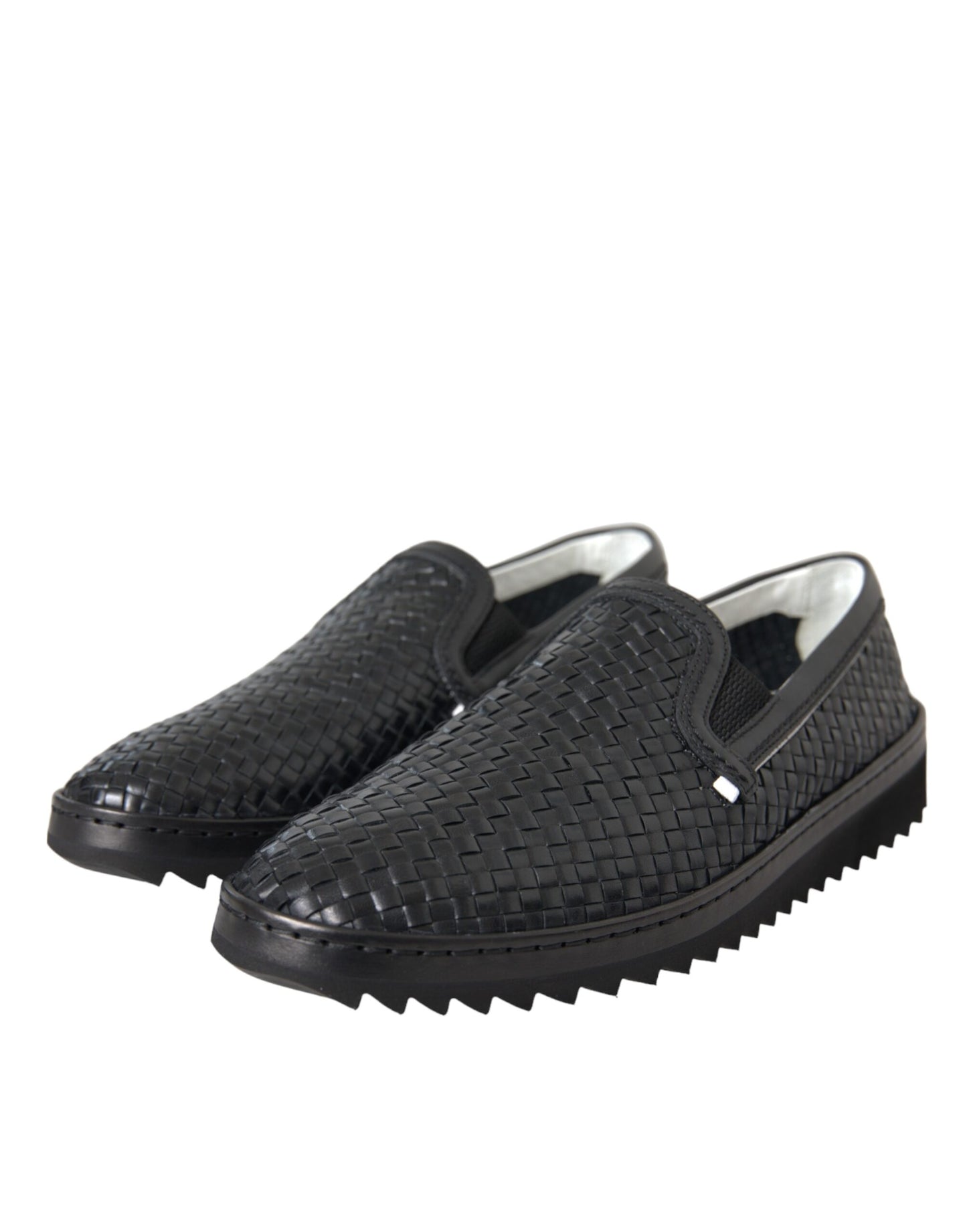 Black Woven Buffalo Leather Men Loafers Shoes - The Luxe Alliance