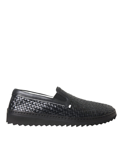 Black Woven Buffalo Leather Men Loafers Shoes - The Luxe Alliance