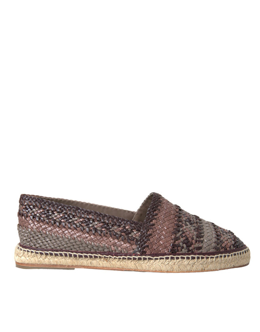 Brown Buffalo Leather Espadrille Flats Shoes - The Luxe Alliance