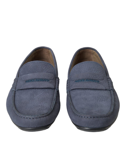 Blue Calf Leather Slip On Moccasin Shoes - The Luxe Alliance