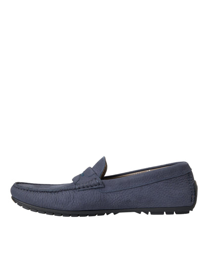 Blue Calf Leather Slip On Moccasin Shoes - The Luxe Alliance