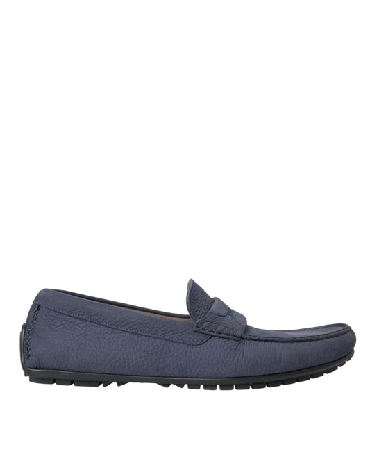 Blue Calf Leather Slip On Moccasin Shoes - The Luxe Alliance