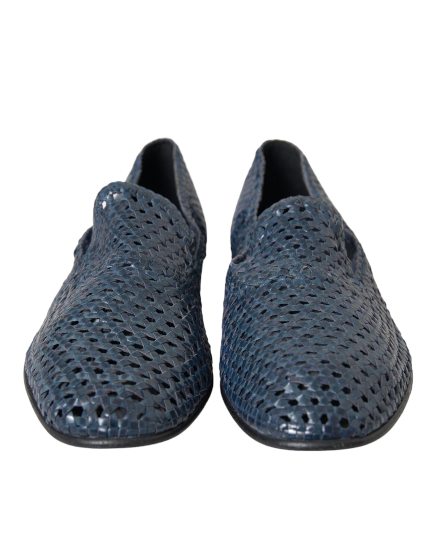 Blue Woven Leather Slip On Loafers Men Shoes - The Luxe Alliance