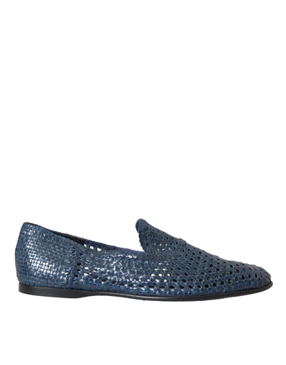 Blue Woven Leather Slip On Loafers Men Shoes - The Luxe Alliance