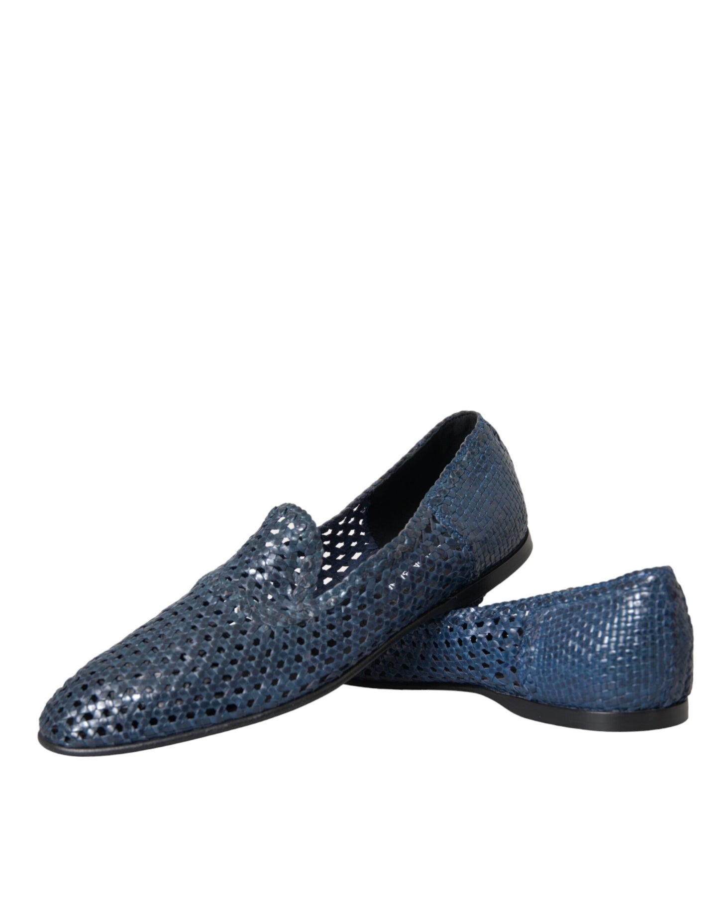 Blue Woven Leather Slip On Loafers Men Shoes - The Luxe Alliance