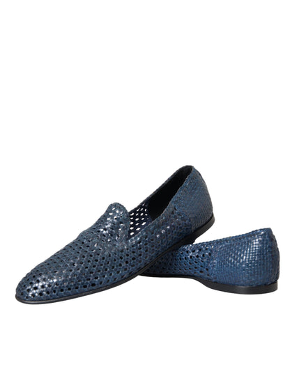 Blue Woven Leather Slip On Loafers Men Shoes - The Luxe Alliance