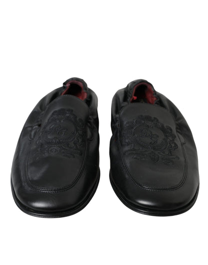 Black Logo Embroidered Leather Loafer Men Dress Shoes - The Luxe Alliance