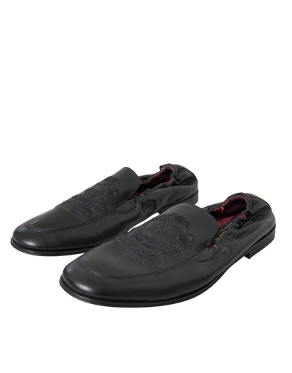 Black Logo Embroidered Leather Loafer Men Dress Shoes - The Luxe Alliance