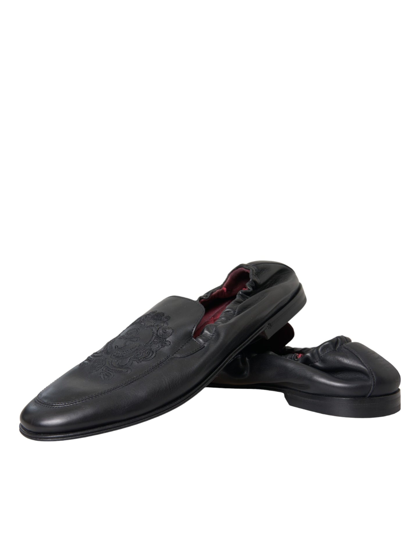 Black Logo Embroidered Leather Loafer Men Dress Shoes - The Luxe Alliance