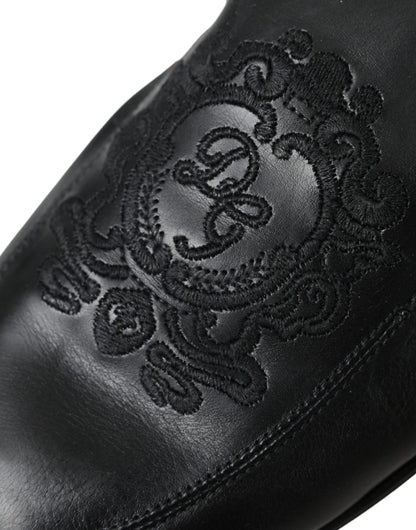 Black Logo Embroidered Leather Loafer Men Dress Shoes - The Luxe Alliance