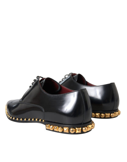 Black Leather Gold Studded Derby Dress Shoes - The Luxe Alliance