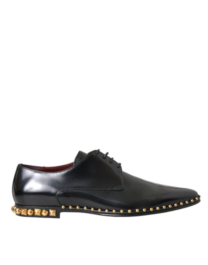 Black Leather Gold Studded Derby Dress Shoes - The Luxe Alliance