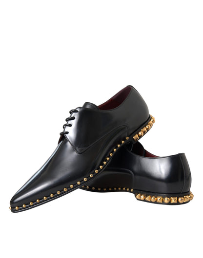 Black Leather Gold Studded Derby Dress Shoes - The Luxe Alliance