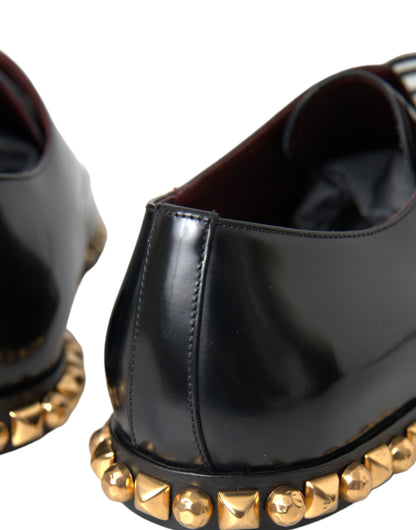 Black Leather Gold Studded Derby Dress Shoes - The Luxe Alliance