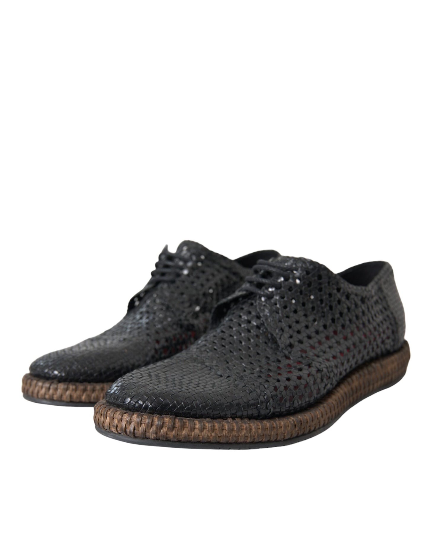  - Black Woven Goat Leather Lace Up Derby Shoes