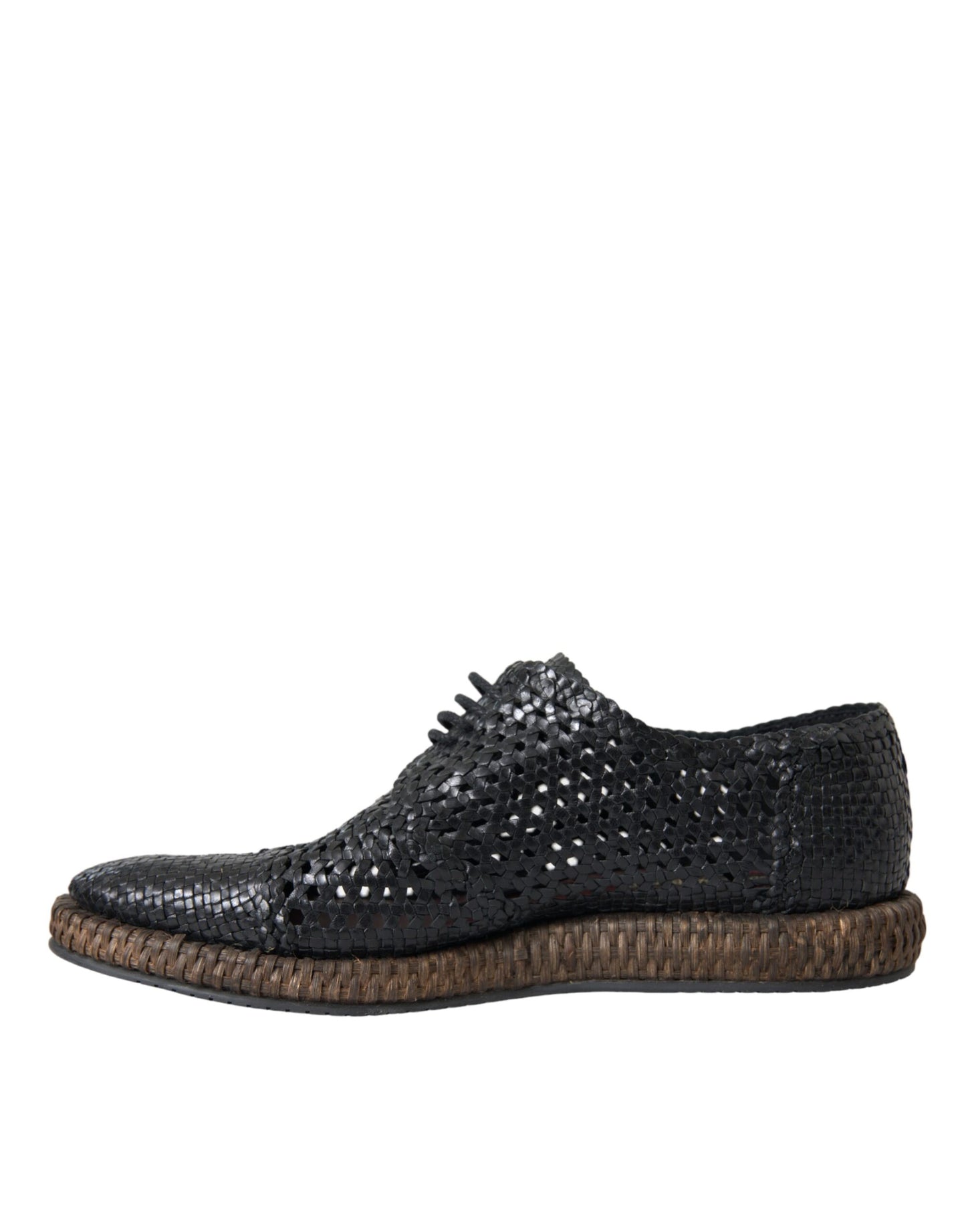  - Black Woven Goat Leather Lace Up Derby Shoes